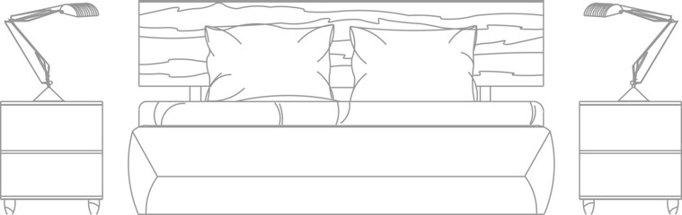 vector illustration of a modern minimalist bedroom design sketch