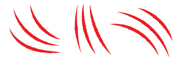 Animal claw scratches mark set. Cat tiger scratches paw shape. isolated on White background. Grange scratches. Set of claws. Wild animals concept.