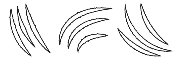 Animal Claw scratches mark set. Cat tiger scratches paw shape. Animal Claw scratches icon vector. Claws silhouette. Scratched surface. 11:11
