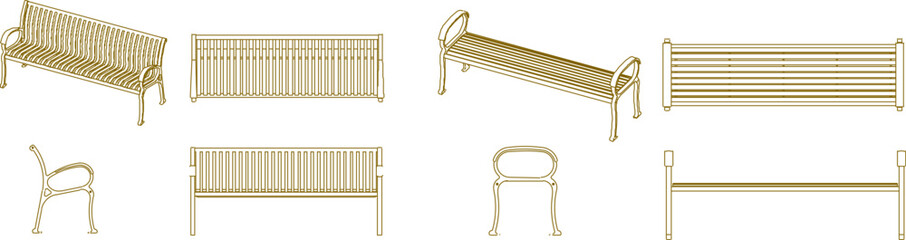 vector illustration, sketch design, drawing of a garden bench chair for sitting, classic vintage ethnic model