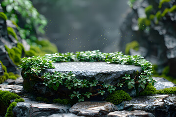 Obraz premium Empty stylish minimalistic stone podium 3D mockup background for beauty product presentation concept. Copy space platform for Cosmetics, perfume home goods fashion sales advertising stand.