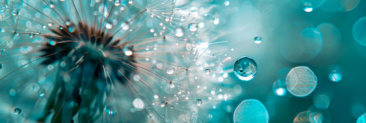 Ethereal Dandelion with Dew Drops in Refreshing Turquoise Tones