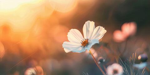 close up of the small flower blooming in an open field, generative AI