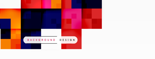 Colorfulness and rectangles playfully combine in this design featuring tints of electric blue and magenta. A fun pattern of parallel squares and a white border highlight the art of the logo