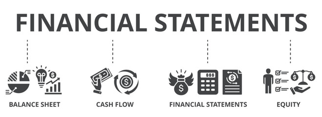 Financial statements concept icon illustration contain balance sheet, cash flow, income statements and equity.