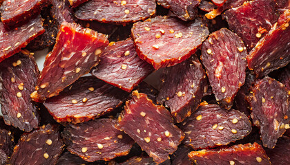 beef jerky arranged as a textured background, ideal for banners and promotions