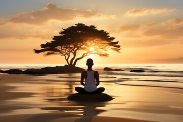 Yoga on the beach Beachside Meditation Embracing Serene Seashore Tranquility 