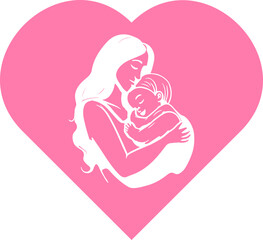 Silhouette of a mother with her son inside a pink heart