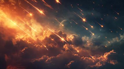 sky with falling meteors