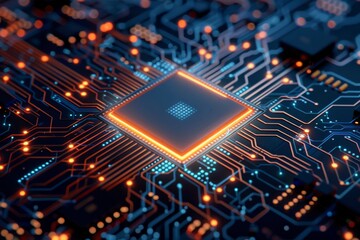 CPU processor microchip circuit board illustration created with generative ai