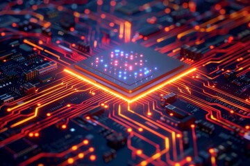 CPU processor microchip circuit board illustration created with generative ai