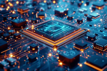 Obraz premium CPU processor microchip circuit board illustration created with generative ai