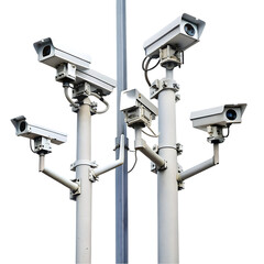 Cctv cameras on isolated poles in a tech setting