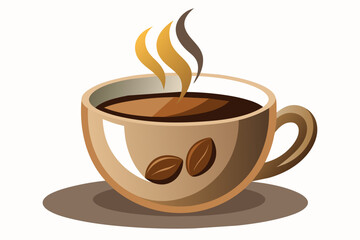 Obraz premium cup of coffee Vector illustration on white background, silhouette, bird, icon, svg, characters, Holiday t shirt, Hand drawn trendy Vector illustration, raven on a branch