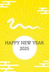 2025年巳年年賀状、初日の出と白蛇、年賀はがき素材