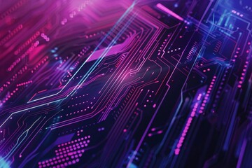 The image is a close-up of a computer circuit board. The colors are bright and the image is very detailed. It looks like a circuit board from the future.