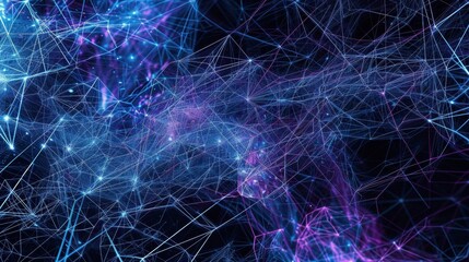 The image is a glowing blue and purple neural network.