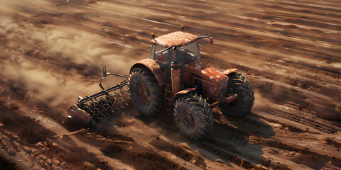 Powerful Tractor with Plow in Action Turning the Fields