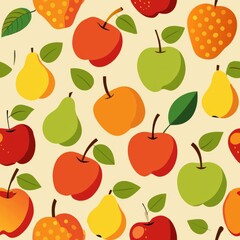 Fototapeta na wymiar Seamless pattern of harvest fruits such as apples, pears, and grapes arranged in a bountiful display, Generative AI