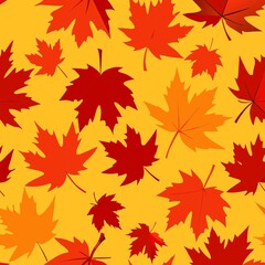 Seamless pattern of maple leaves in shades of red, orange, and yellow swirling in a gentle autumn wind, Generative AI