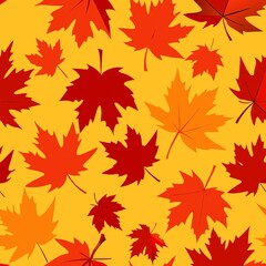 Obraz premium Seamless pattern of maple leaves in shades of red, orange, and yellow swirling in a gentle autumn wind, Generative AI