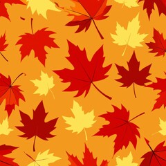 Obraz premium Seamless pattern of maple leaves in shades of red, orange, and yellow swirling in a gentle autumn wind, Generative AI