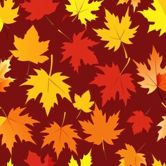 Seamless pattern of maple leaves in shades of red, orange, and yellow swirling in a gentle autumn wind, Generative AI
