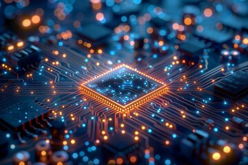 CPU processor microchip circuit board illustration created with generative ai