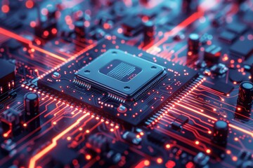 CPU processor microchip circuit board illustration created with generative ai