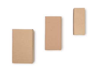 Three boxes of flat lay with shadows isolated