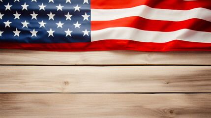 Happy USA Labor day with United States national flag on wooden table banner background