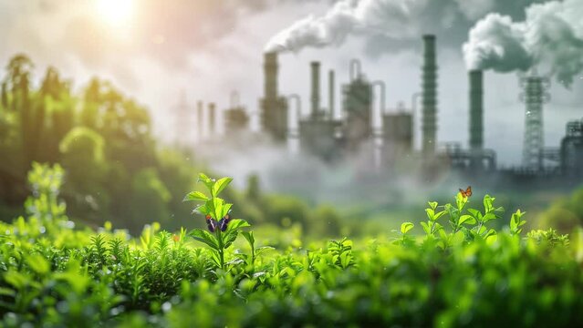 environment with industrial pollution illustration. seamless looping overlay 4k virtual video animation background