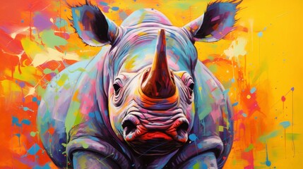 A playful rhinoceros with big eyes curiously peeks over a bright colored edge, Ai Generated