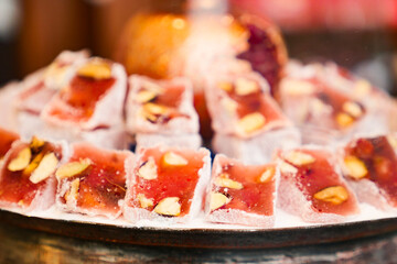  turkish delight or lokum of red on a bowl 