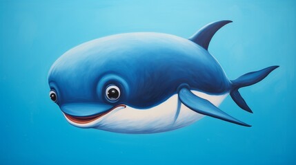 Fototapeta premium A playful whale with big eyes curiously peeks over a bright colored edge, Ai Generated