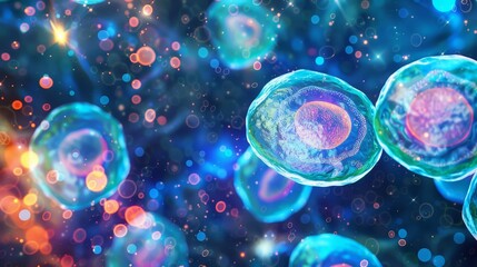 Macro shot of human cells, embryonic stem cell on abstract background. Ai Generated