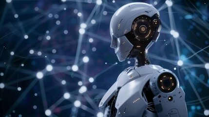 Fototapeta premium An android robot in a cyberspace background, Ai Generated