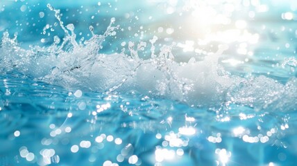 bright side view of a pool water surface with a splash in the water. Beautiful abstract background concept banner.