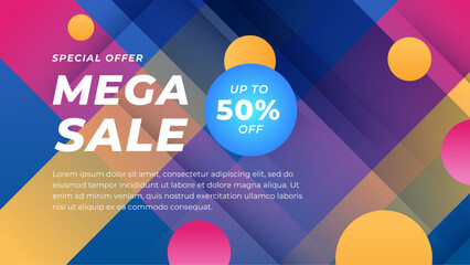Blue pink and yellow vector abstract gradient sale background with simple geometric shapes. For cover design, book design, poster, cd cover, flyer, website backgrounds or advertising