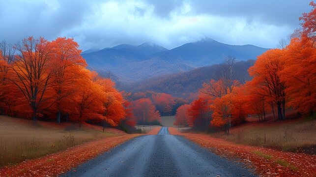 Mountain scenery - fall - clouds - orange and yellow - autumn - inspired by the scenery of western North Carolina 