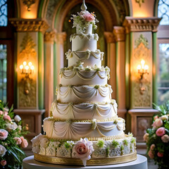 Obraz premium view of beautifully ornate weeding cake