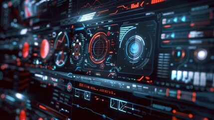 Fototapeta premium Visualization of an advanced tech user interface, showing information flow and digital interaction