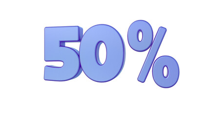 Blue 50 percent discount isolated 3d render illustration