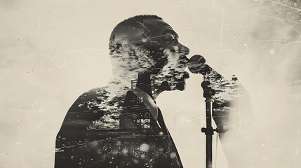 Double Exposure of a Famous Speech in Vintage Photograph Capturing Historys Powerful Oratory - obrazy, fototapety, plakaty