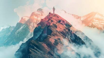 Dreams Soaring to Mountain Summits A Motivational Double Exposure of Quote and Peak