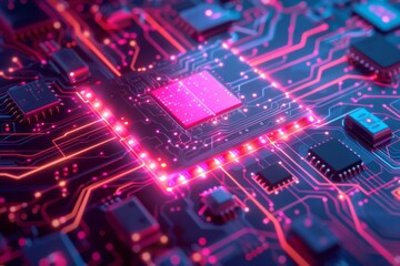 Fototapeta premium CPU processor microchip circuit board illustration created with generative ai