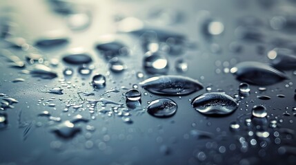 Macro Shot of Water Droplets on Metallic Surface A Dance of Light and Shadow