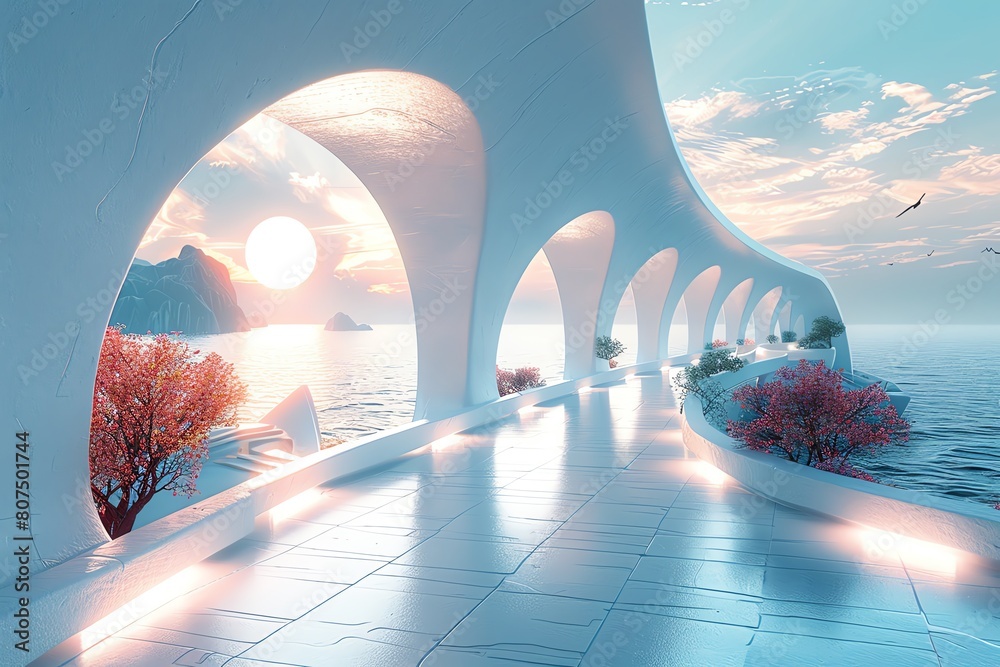 Fototapete transform utopian wellness retreat into a mesmerizing digital art piece craft a futuristic scene usi