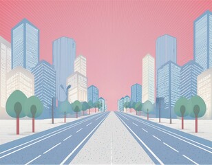 Fototapeta premium A city street with a blue and red background