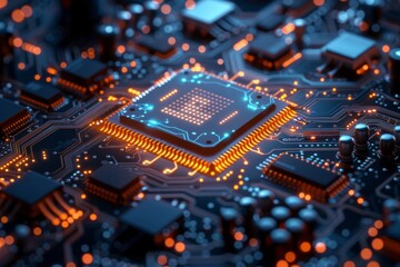 Fototapeta premium CPU processor microchip circuit board illustration created with generative ai